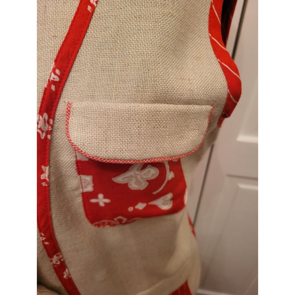 Vintage 90s Linen Blend Coral Print Button Up Vest 6 Retro Preppy Old Money - Picture 8 of 11